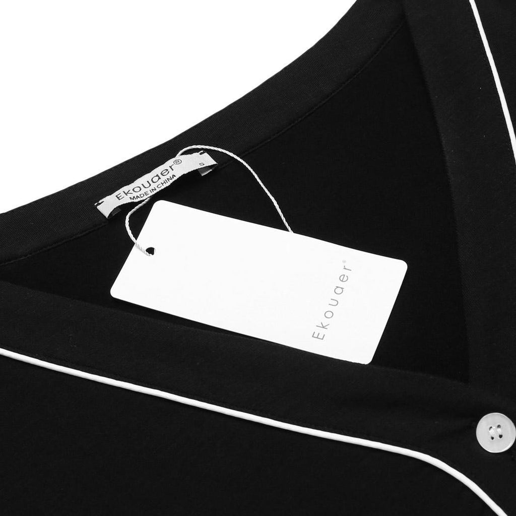 Long Sleeve Solid Contrast Color V-Neck Sleep Shirt Dress