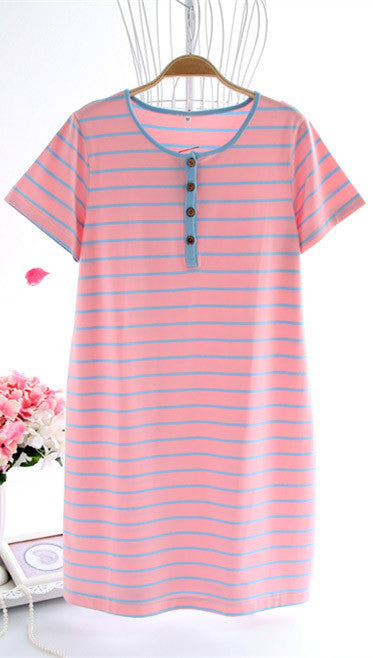 Women's Striped Casual Cotton Night Shirt