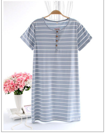 Women's Striped Casual Cotton Night Shirt