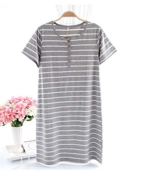 Women's Striped Casual Cotton Night Shirt