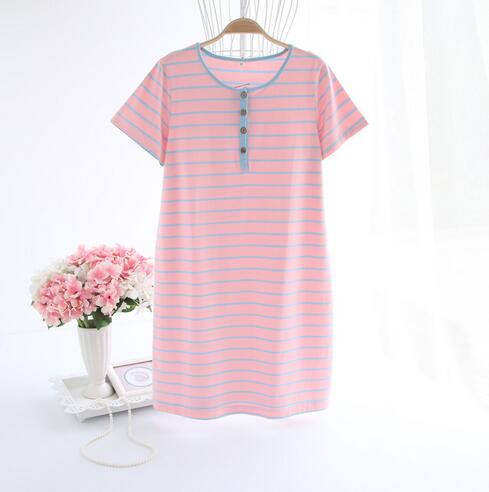 Women's Striped Casual Cotton Night Shirt