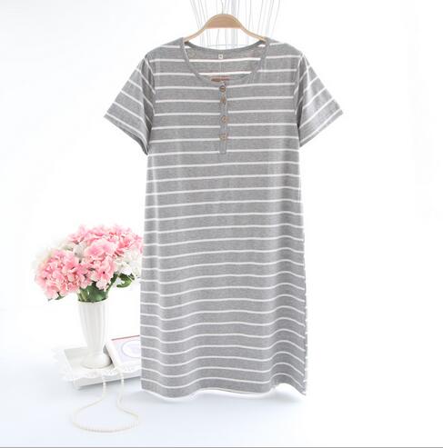 Women's Striped Casual Cotton Night Shirt