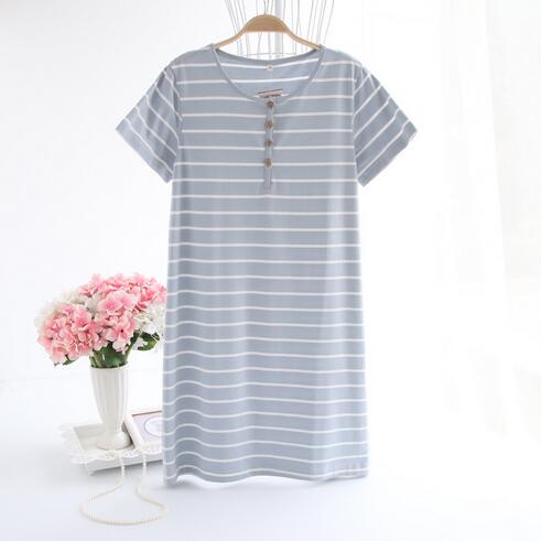 Women's Striped Casual Cotton Night Shirt