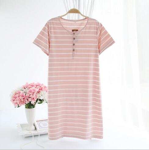 Women's Striped Casual Cotton Night Shirt