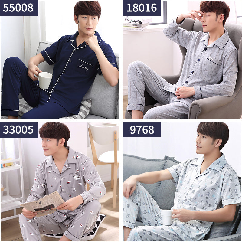 Summer Cotton Long Sleeve O Neck Pajama For Men