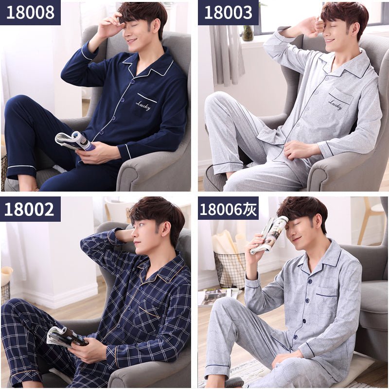 Summer Cotton Long Sleeve O Neck Pajama For Men