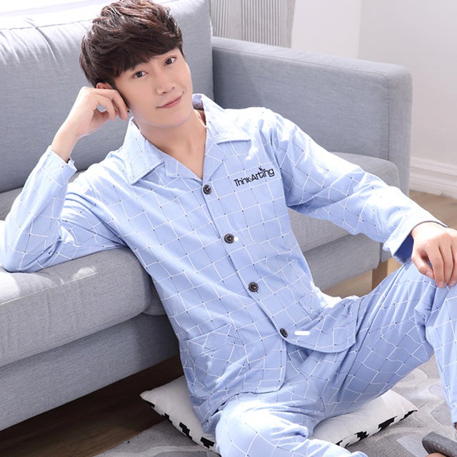 Summer Cotton Long Sleeve O Neck Pajama For Men