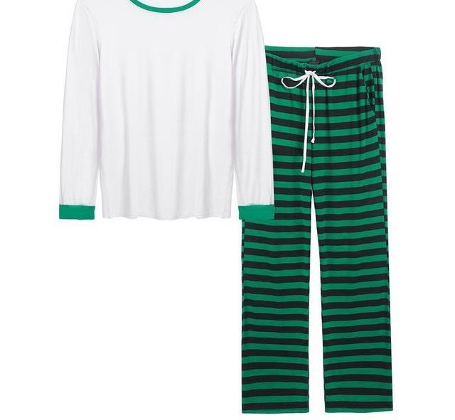 Men's Loose Long Sleeve Striped Nightwear