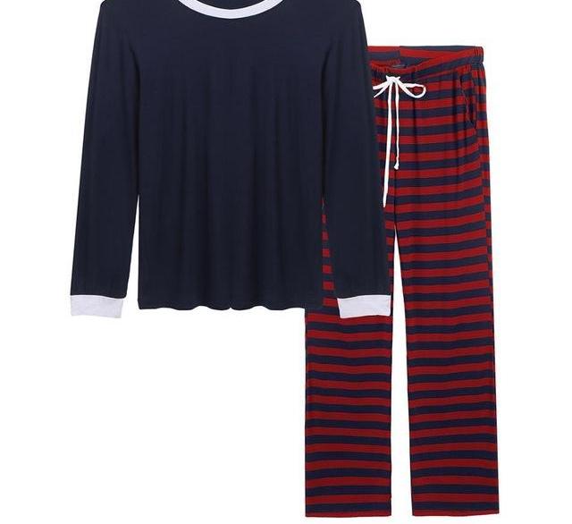 Men's Loose Long Sleeve Striped Nightwear