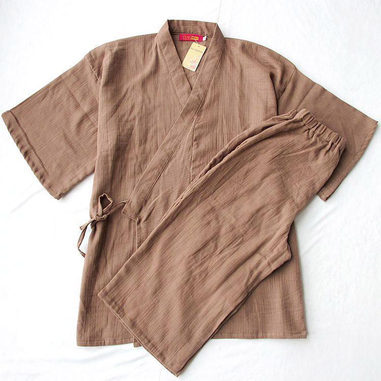 Men's Pajamas Kimono Summer Cotton Short sleeve Calf-Length Pants Pajamas