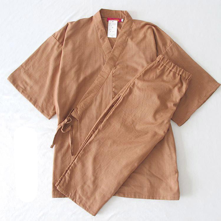 Men's Pajamas Kimono Summer Cotton Short sleeve Calf-Length Pants Pajamas