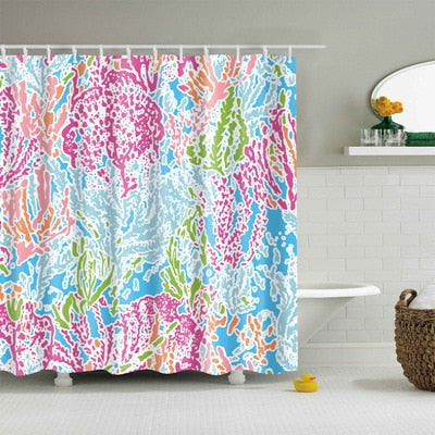 Shower Curtains with Tropical Jungle Patterns, Pineapples, Flowers