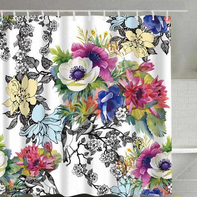 Sea Turtle, Sea Horse, Flamingos, and Exotic World, Polyster Fabric Shower Curtain