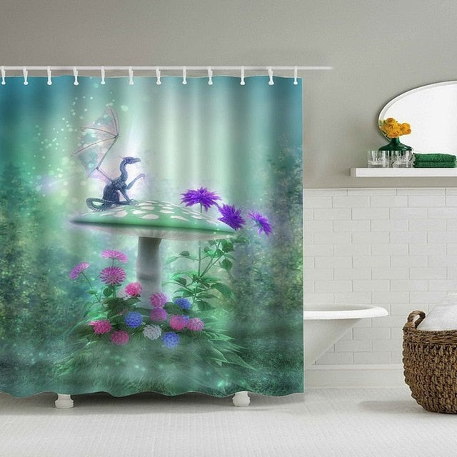 Sea Turtle, Sea Horse, Flamingos, and Exotic World, Polyster Fabric Shower Curtain
