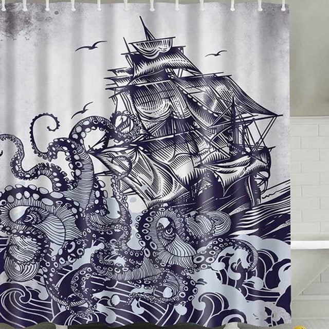 Sea Turtle, Sea Horse, Flamingos, and Exotic World, Polyster Fabric Shower Curtain