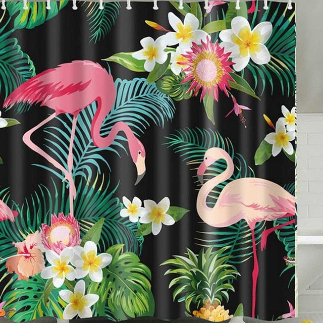 Sea Turtle, Sea Horse, Flamingos, and Exotic World, Polyster Fabric Shower Curtain