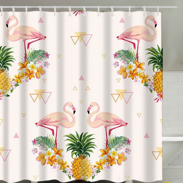 Sea Turtle, Sea Horse, Flamingos, and Exotic World, Polyster Fabric Shower Curtain