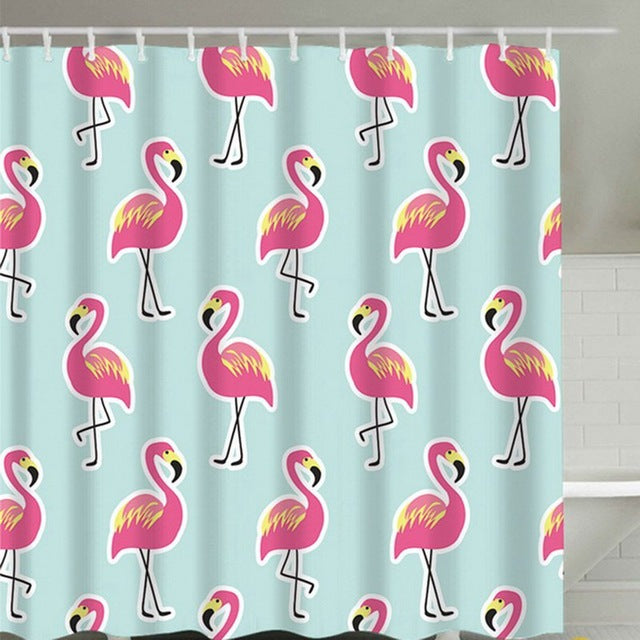 Sea Turtle, Sea Horse, Flamingos, and Exotic World, Polyster Fabric Shower Curtain