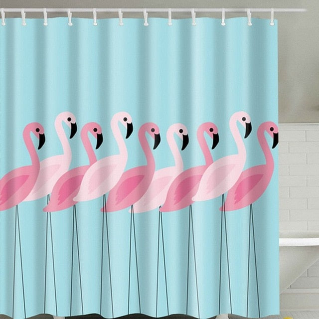 Sea Turtle, Sea Horse, Flamingos, and Exotic World, Polyster Fabric Shower Curtain