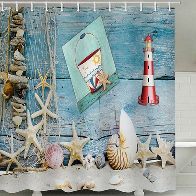 Sea Turtle, Sea Horse, Flamingos, and Exotic World, Polyster Fabric Shower Curtain