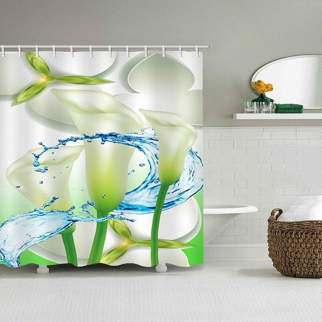 Sea Turtle, Sea Horse, Flamingos, and Exotic World, Polyster Fabric Shower Curtain