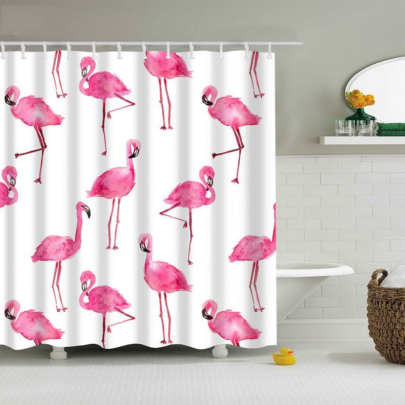 Flamingo and Owls, Polyester Fabric Shower Curtain
