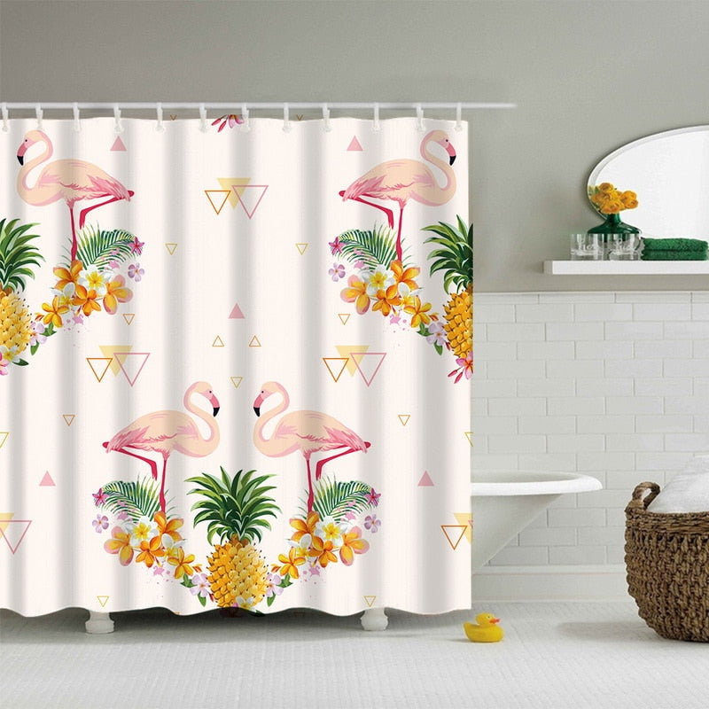 Flamingo and Owls, Polyester Fabric Shower Curtain