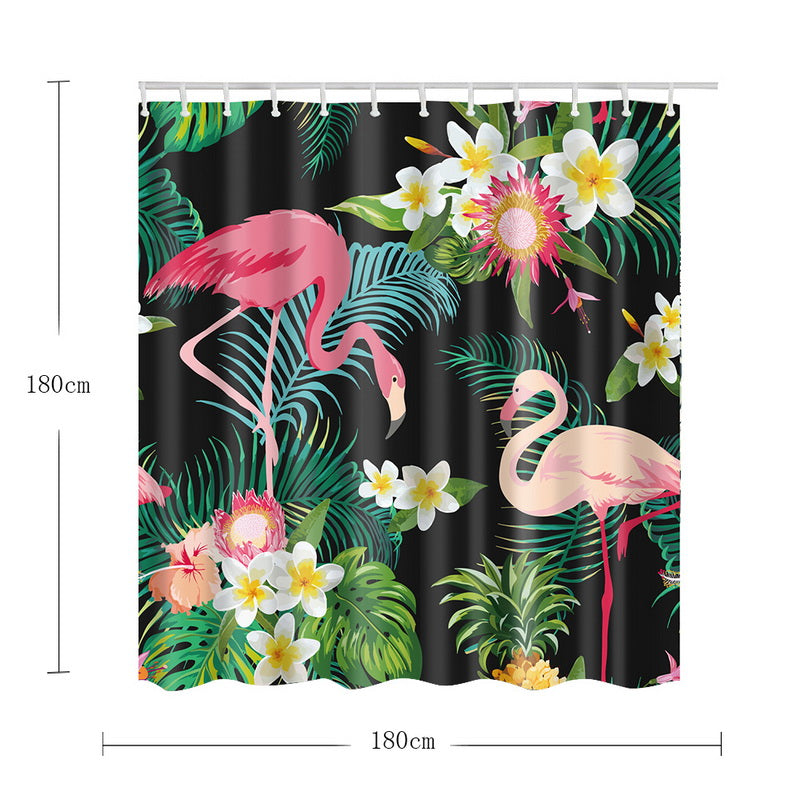Flamingo and Owls, Polyester Fabric Shower Curtain
