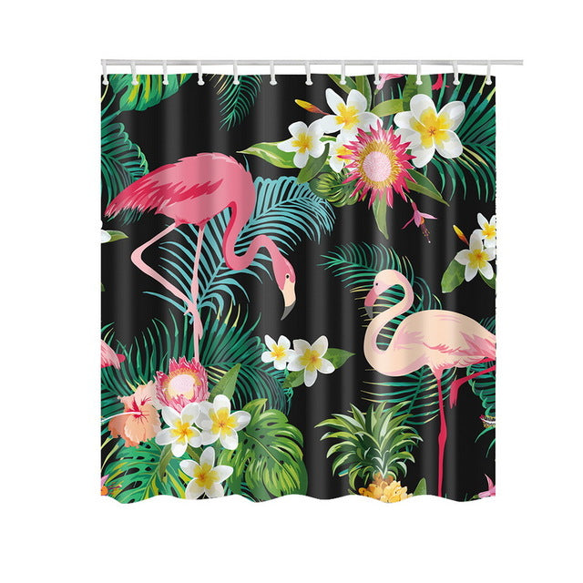 Flamingo and Owls, Polyester Fabric Shower Curtain