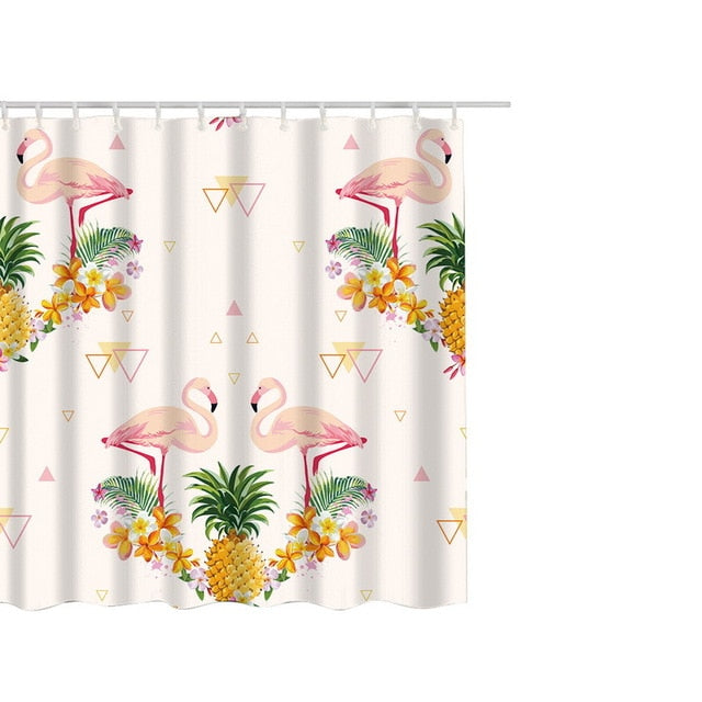 Flamingo and Owls, Polyester Fabric Shower Curtain