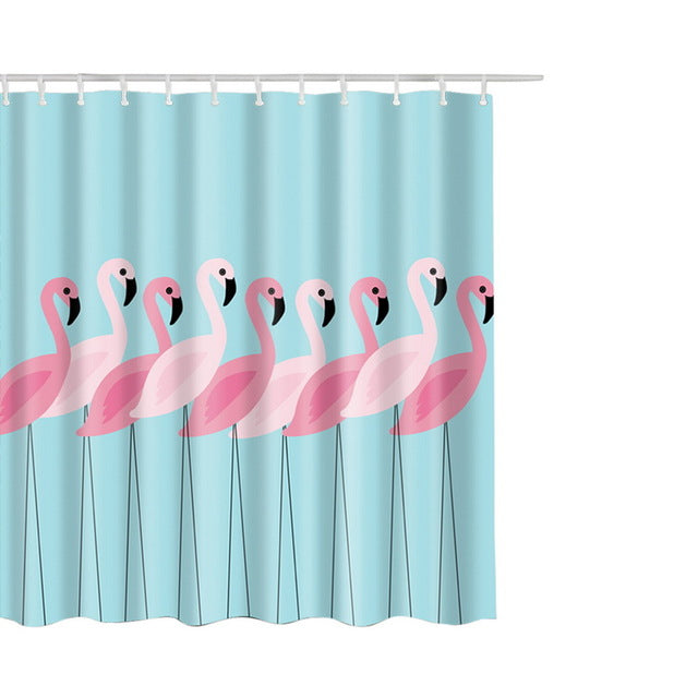 Flamingo and Owls, Polyester Fabric Shower Curtain
