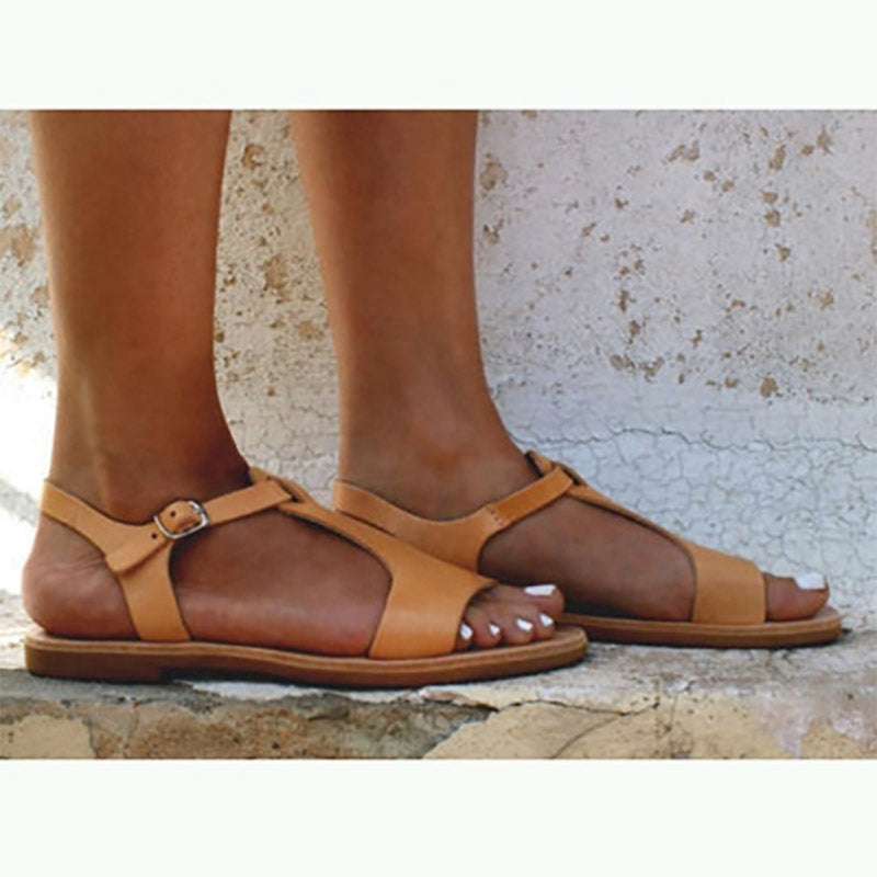 Women's Buckle Strap Soft Leather Gladiator Sandals