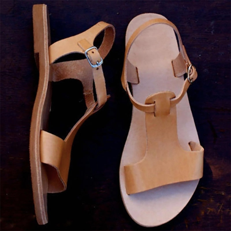 Women's Buckle Strap Soft Leather Gladiator Sandals