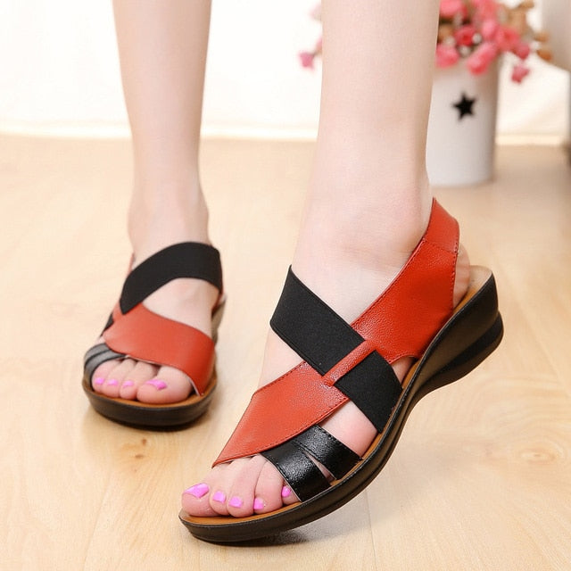 Women's Two Tone Leather Soft Bottom Sandals
