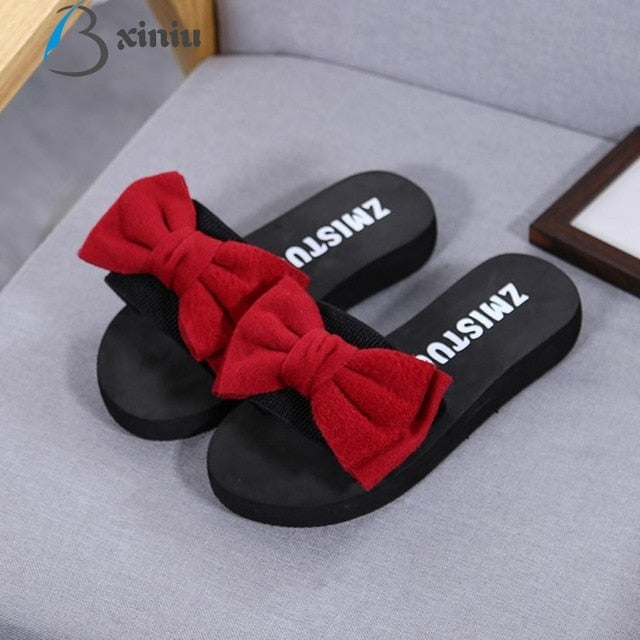 Women's Big Velvet Bow Summer Flip-Flops