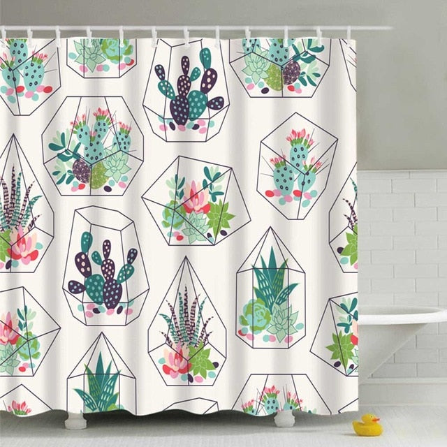 Cactus Print Shower Curtains, 180 x 180cm