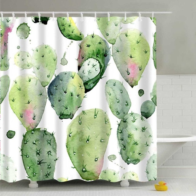 Cactus Print Shower Curtains, 180 x 180cm