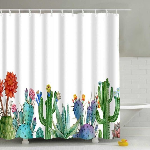 Cactus Print Shower Curtains, 180 x 180cm