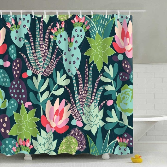 Cactus Print Shower Curtains, 180 x 180cm