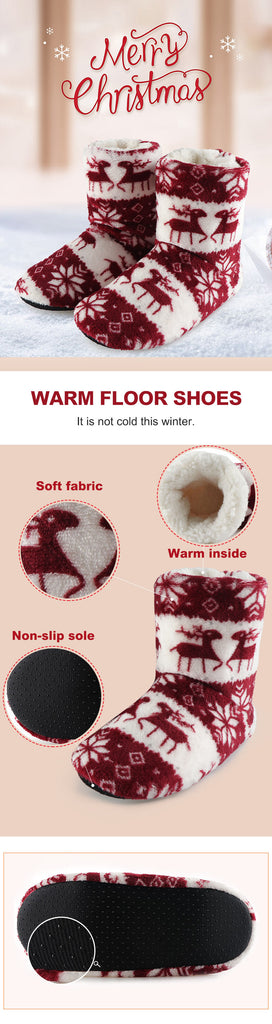 Woman's Reindeer Print Plush Winter Slippers