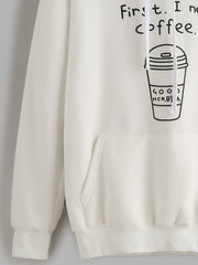 Women's Hoodie Sweatshirt, Printed 'First I Need Coffee'