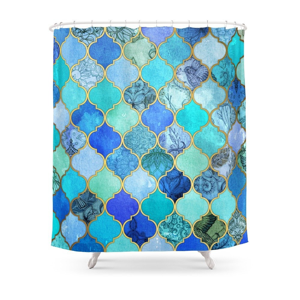 Cobalt Blue, Aqua, and Gold Moroccan Pattern Shower Curtain
