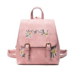 Women's Leather School Bag with Embroidery