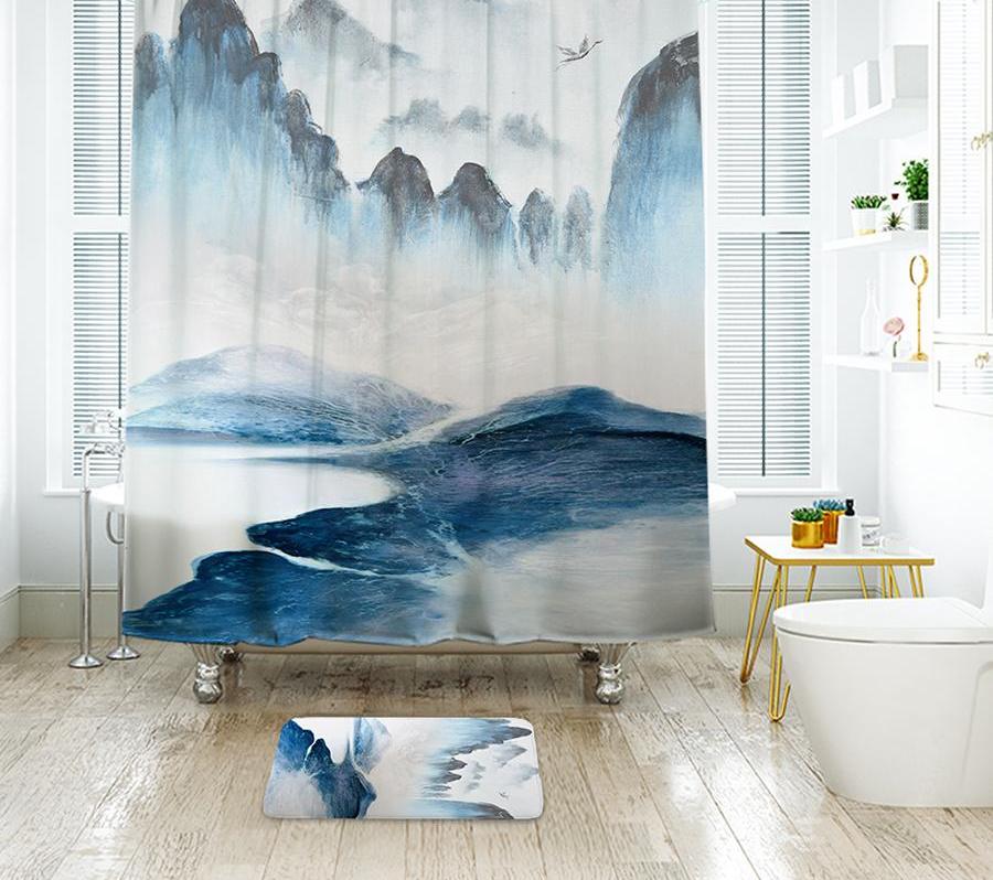 Landscape Painting Shower Curtain Waterproof Polyester Fabric