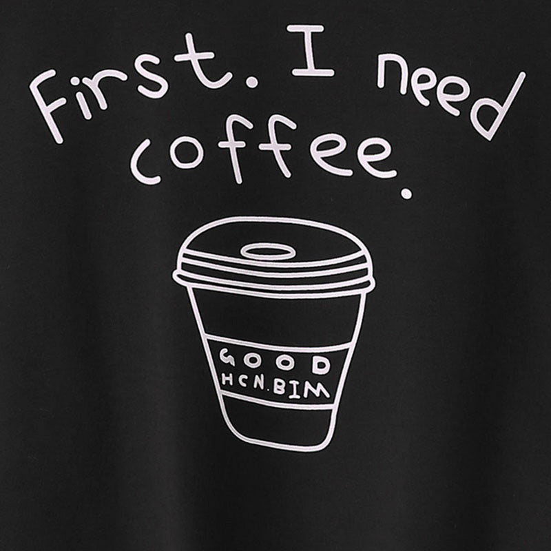Women's Long Sleeve Cropped Waist Sweatshirt, Printed 'First I Need Coffee'