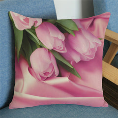 Country Style Tulip Print Linen Pillow Case Cover