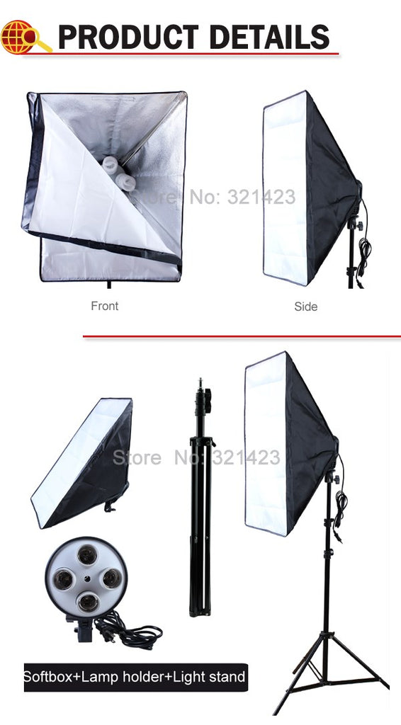 Photo Studio Softbox (2- 50cm x 70cm) Lighting Kit for Video, Product, Portrait, Home Ambiance