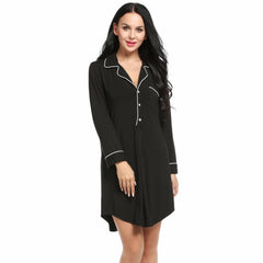 Women's V-Neck Button Sleep Shirt