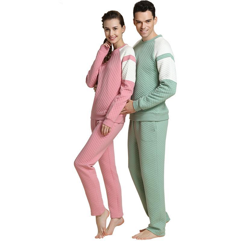 Round Neck Thick Couple Home Sleepwear Soild Pajamas