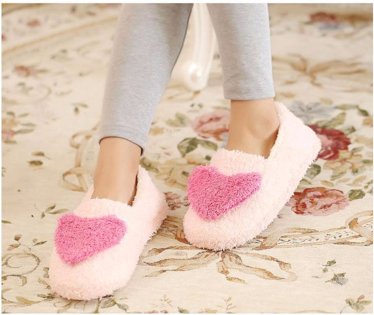 Ladies' Terry Cloth Hearts Plush Fur Booties for Home